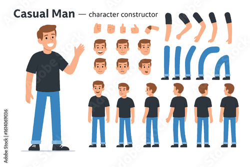 Casual Man Character Constructor: Flat, Animated, Customizable