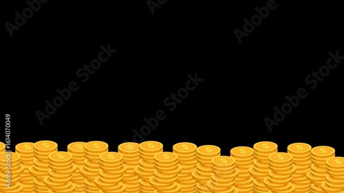 Animated piles of gold coins with dollar signs suitable for financial concepts, wealth, investments, banking, prosperity, success, or money related designs