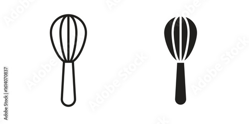 Whisk icon in a black stroke vector design and flat solid version on white background
