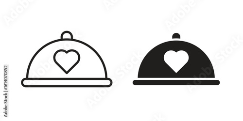 Wedding dinner icon in a black stroke vector design and flat solid version on white background