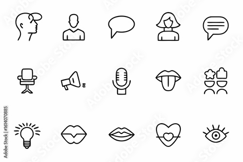 A graceful single-line style pack exploring themes of speaking, conversation, and vocal presence. Great for TED Talk visuals, motivational branding, and oral communication guides