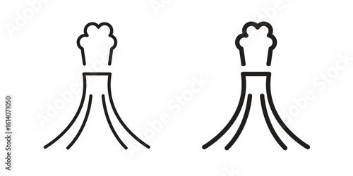 Volcano icon in a black stroke vector design and flat solid version on white background