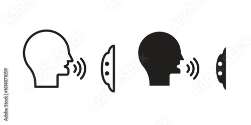 Voice control icon in a black stroke vector design and flat solid version on white background