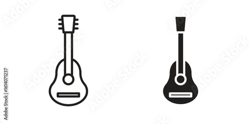 Ukulele icon in a black stroke vector design and flat solid version on white background