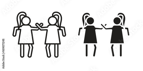 Twin icon in a black stroke vector design and flat solid version on white background