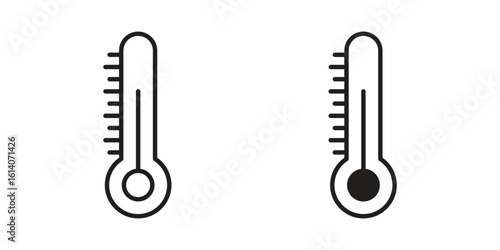 Thermometer icon in a black stroke vector design and flat solid version on white background