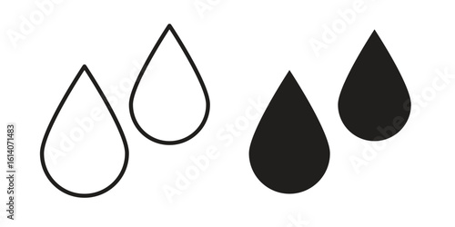 Tear drop icon in a black stroke vector design and flat solid version on white background
