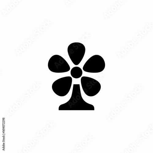 Circular fan or ventilator icon. Simple black silhouette of propeller blades for cooling systems, isolated vector graphic.