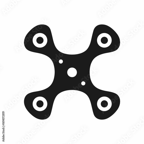 A simple black quadcopter drone icon isolated on a white background. Vector silhouette of an unmanned aerial vehicle for modern technology concepts.