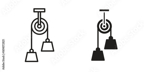 Pulley icon in a black stroke vector design and flat solid version on white background