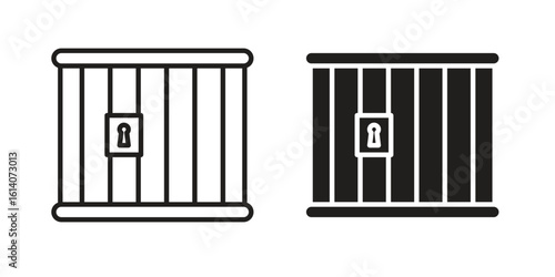 Prison icon in a black stroke vector design and flat solid version on white background