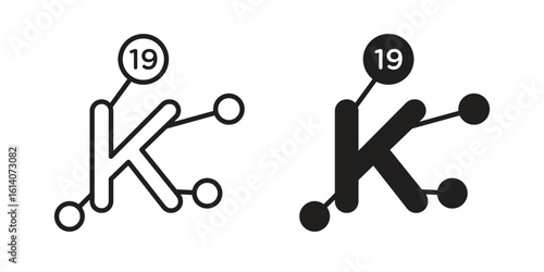 Potassium icon in a black stroke vector design and flat solid version on white background