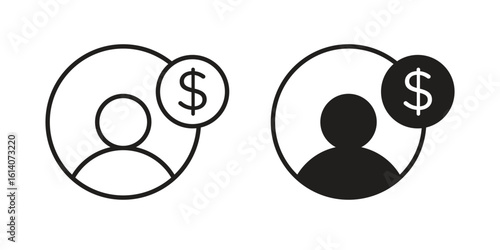 Personal loan icon in a black stroke vector design and flat solid version on white background