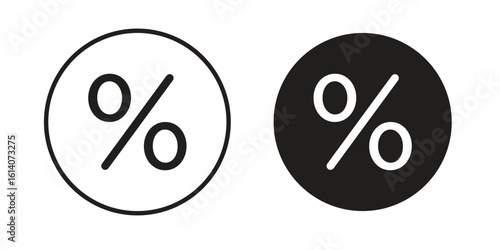 Percent icon in a black stroke vector design and flat solid version on white background