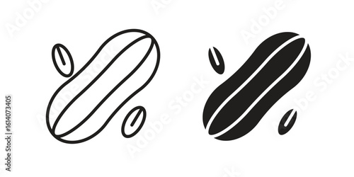 Peanut icon in a black stroke vector design and flat solid version on white background