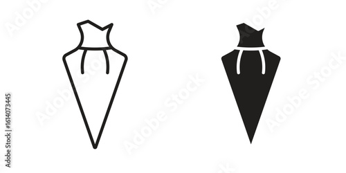 Pastry bag icon in a black stroke vector design and flat solid version on white background