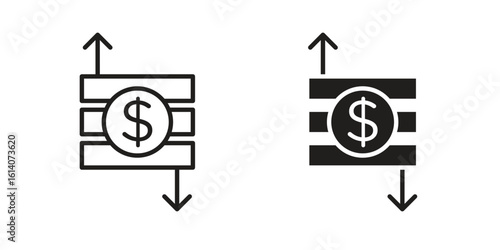 Operating profit loss icon in a black stroke vector design and flat solid version on white background