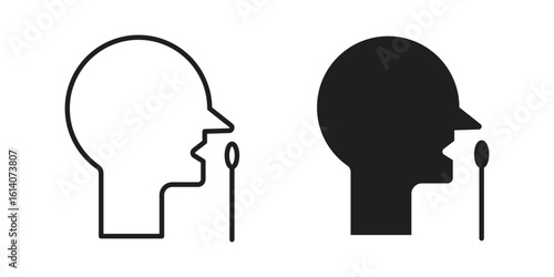 Nasal swab icon in a black stroke vector design and flat solid version on white background