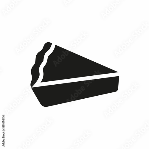 Minimalist slice of pie icon. Simple black glyph of a pastry dessert with a fluted crust, perfect for bakery, cafe, or food-related logos and menus.