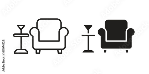 Lounge icon in a black stroke vector design and flat solid version on white background