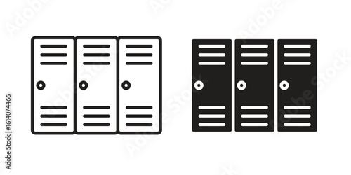 Locker icon in a black stroke vector design and flat solid version on white background