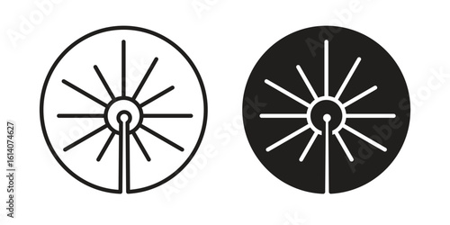 Laser beam icon in a black stroke vector design and flat solid version on white background