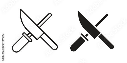 Knife sharpener icon in a black stroke vector design and flat solid version on white background