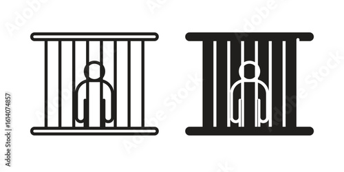 Jail icon in a black stroke vector design and flat solid version on white background