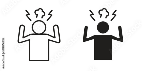 Irritated human icon in a black stroke vector design and flat solid version on white background