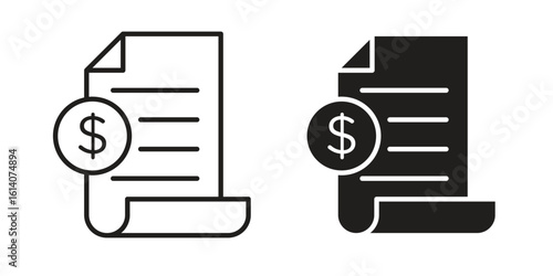 Invoice icon in a black stroke vector design and flat solid version on white background