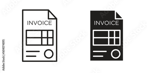 Invoice icon in a black stroke vector design and flat solid version on white background