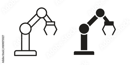 Industrial robot icon in a black stroke vector design and flat solid version on white background