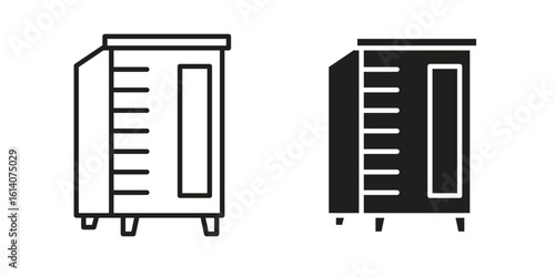 Infrared heat cabin icon in a black stroke vector design and flat solid version on white background