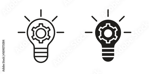 Implementation icon in a black stroke vector design and flat solid version on white background