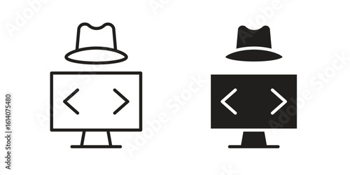 Hacker icon in a black stroke vector design and flat solid version on white background