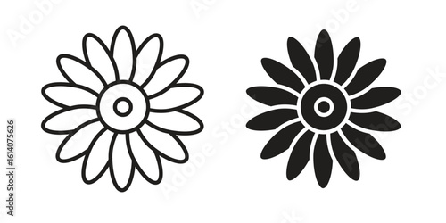 Gerbera icon in a black stroke vector design and flat solid version on white background
