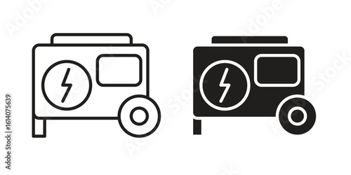 Generator icon in a black stroke vector design and flat solid version on white background