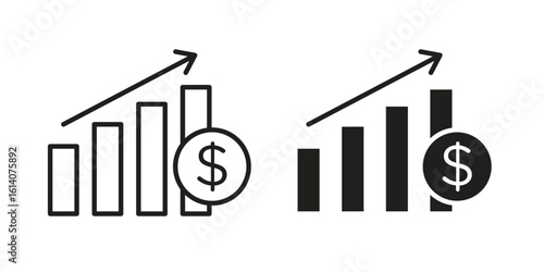 Fiscal policy icon in a black stroke vector design and flat solid version on white background