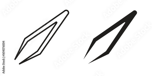 Eyebrow tweezers icon in a black stroke vector design and flat solid version on white background