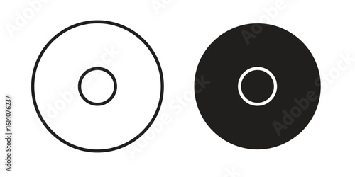 DVD icon in a black stroke vector design and flat solid version on white background