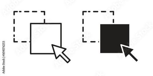 Drag and drop icon in a black stroke vector design and flat solid version on white background