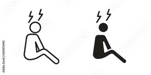 Depression icon in a black stroke vector design and flat solid version on white background