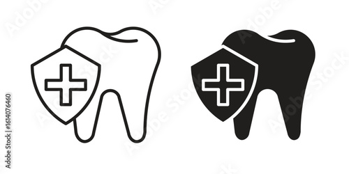 Dental insurance icon in a black stroke vector design and flat solid version on white background