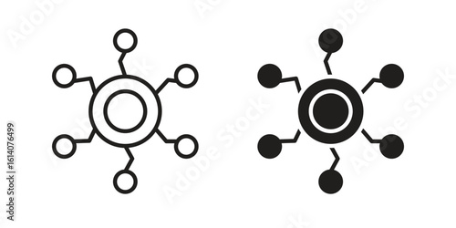 Decentralized icon in a black stroke vector design and flat solid version on white background