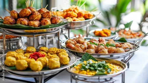 Colorful Display of Various Appetizers on Elegant Serving Trays