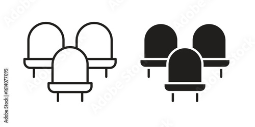 Cinema seat icon in a black stroke vector design and flat solid version on white background