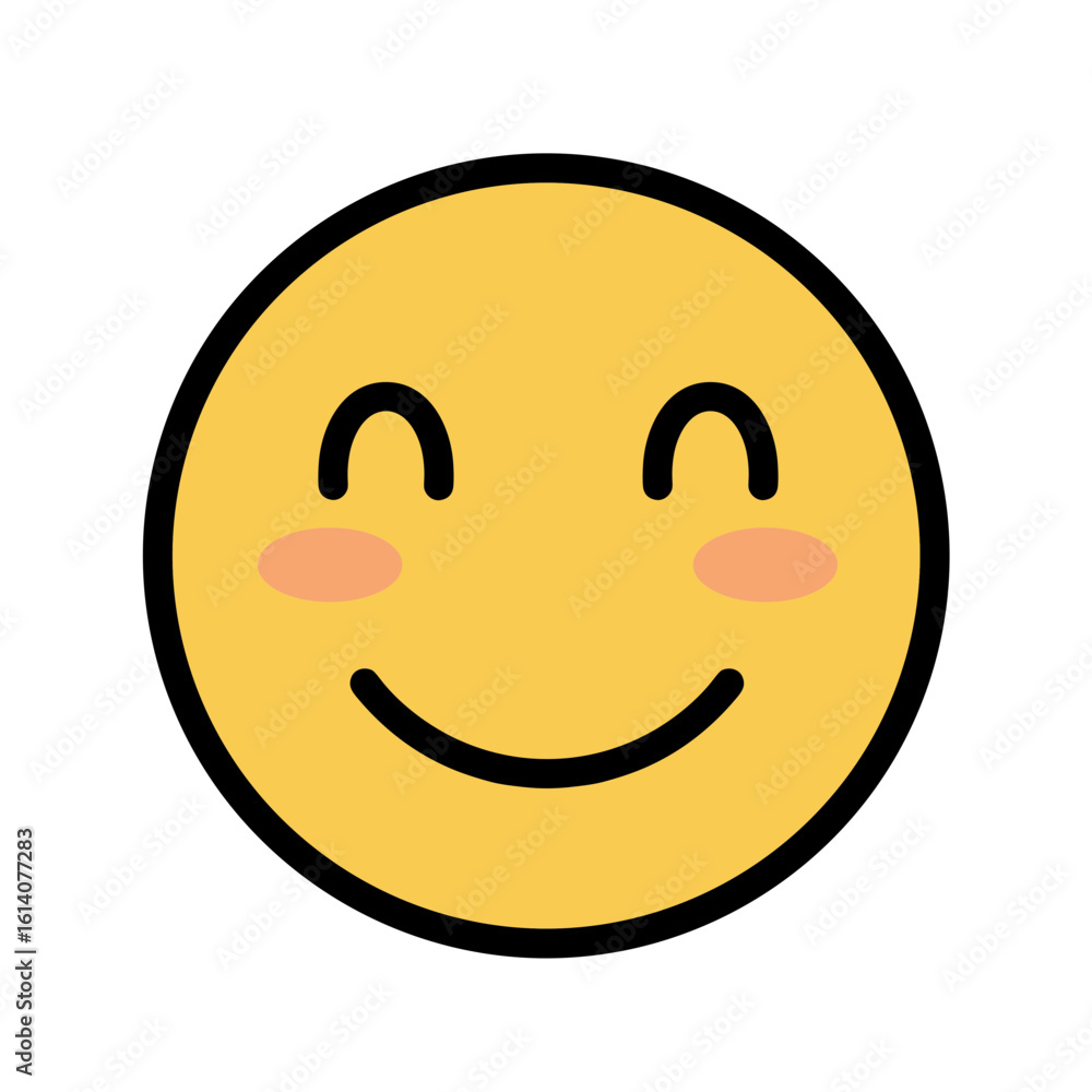 Fototapeta premium Smiling emoji with rosy cheeks on white background 