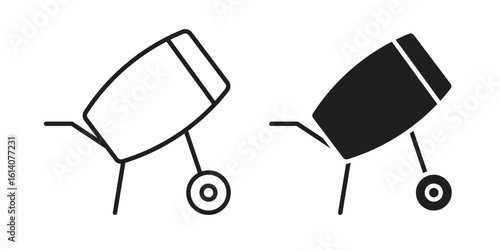 Cement mixer icon in a black stroke vector design and flat solid version on white background