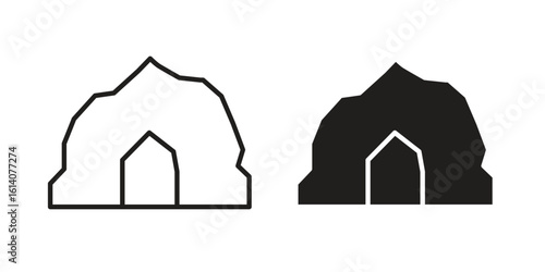cave icon in a black stroke vector design and flat solid version on white background