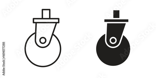Cart trolley wheel icon in a black stroke vector design and flat solid version on white background
